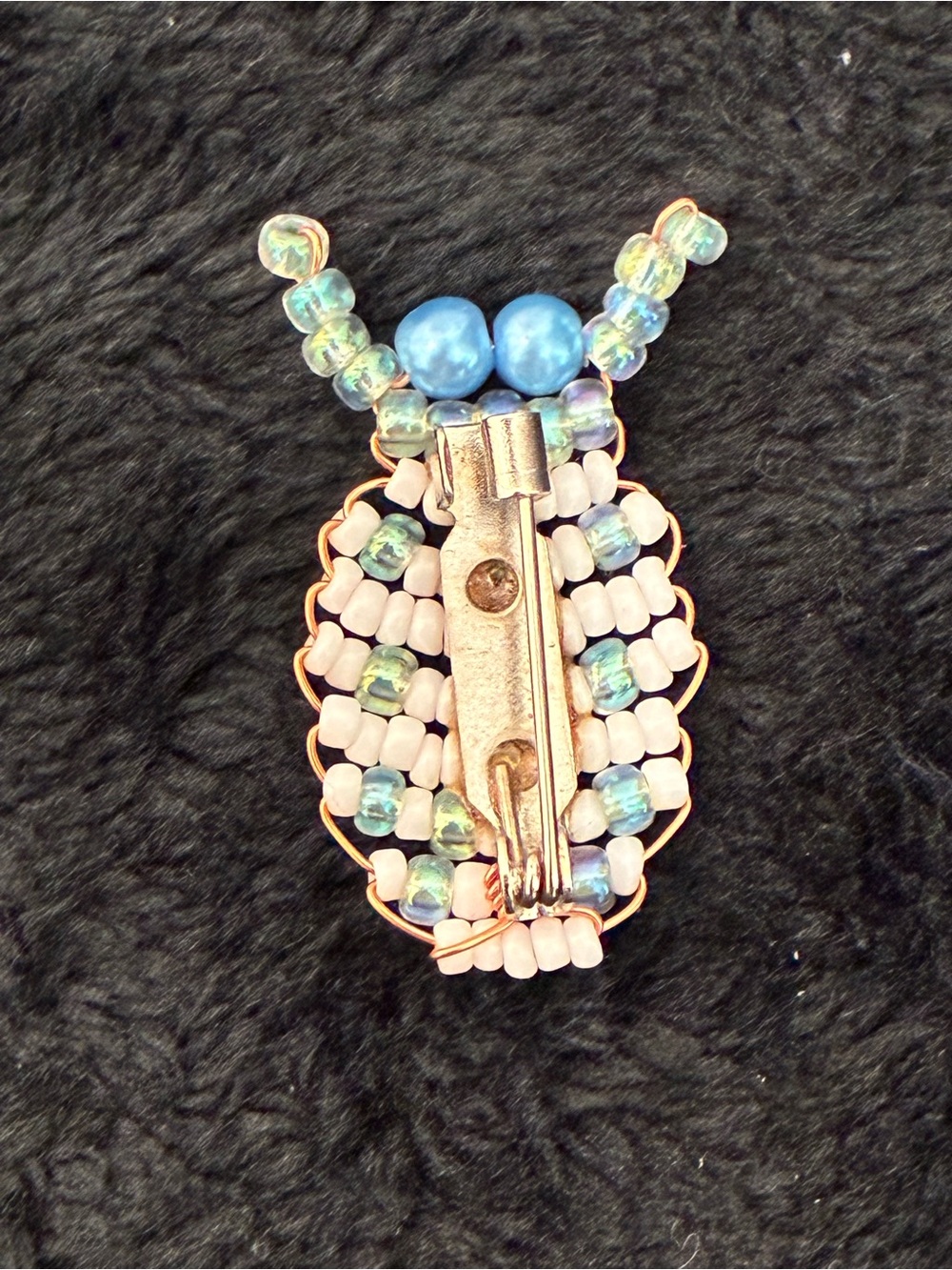 Unk Blue and Pink Beaded Bug Brooch
